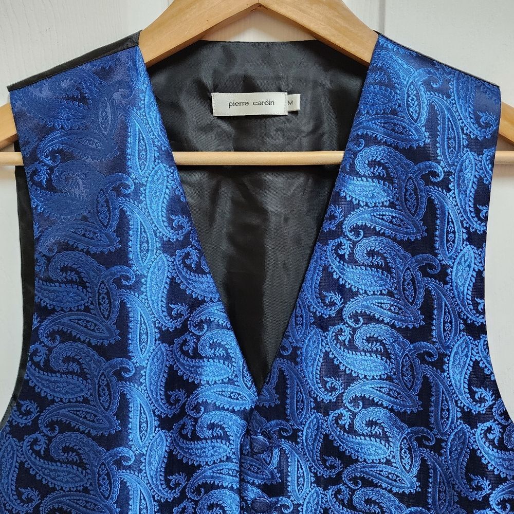 Pierre Cardin Vest Mens M Blue Paisley V Neck Sleeveless Button Adjustable - Picture 3 of 8